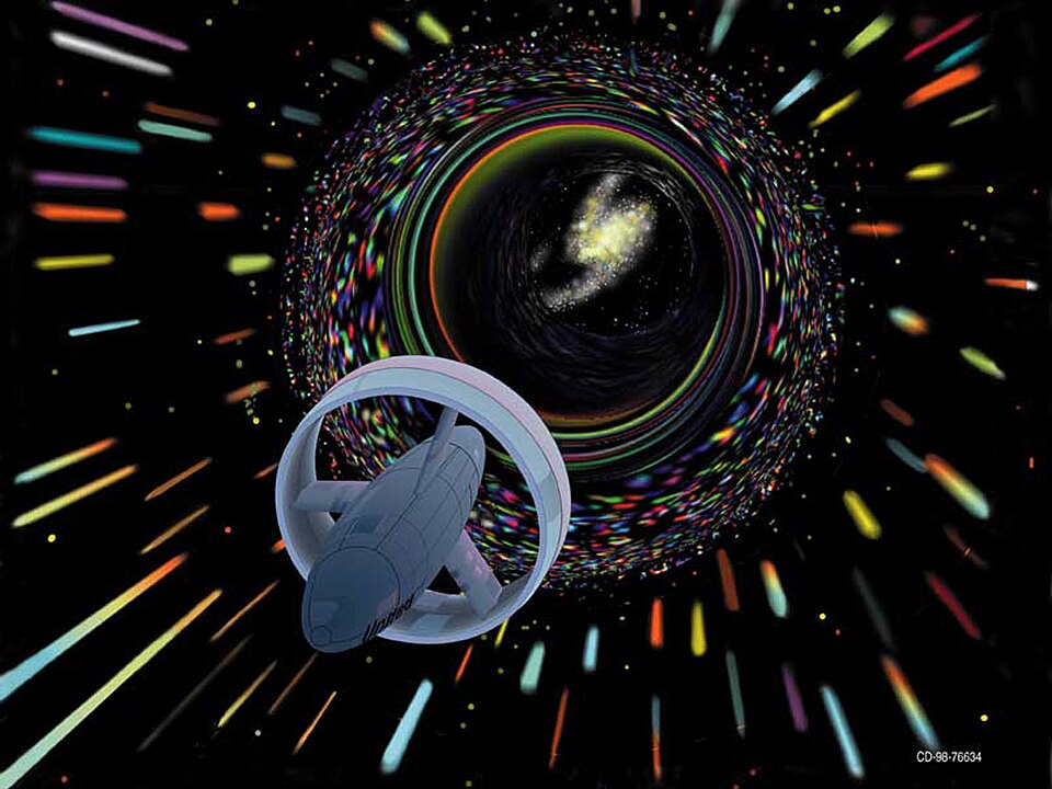 Wormhole travel — NASA concept art by Les Bossinas